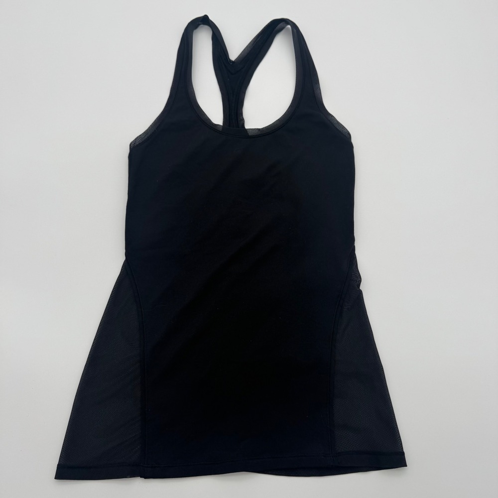 Lululemon Black Racerback Mesh Ruched Back Athletic Tank Top Scoop Neck Yoga 4